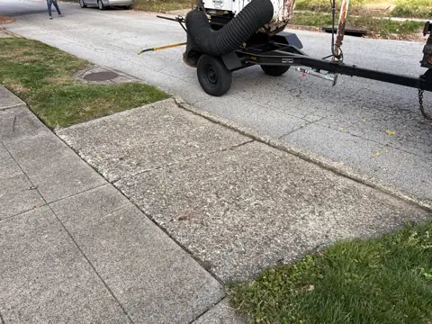 The same sidewalk and curb area cleared after leaf collection